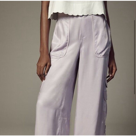 By Anthropologie Palazzo Utility Pants Cargo Wide Leg Lilac Purple Pull On Sz 10 - Picture 5 of 16